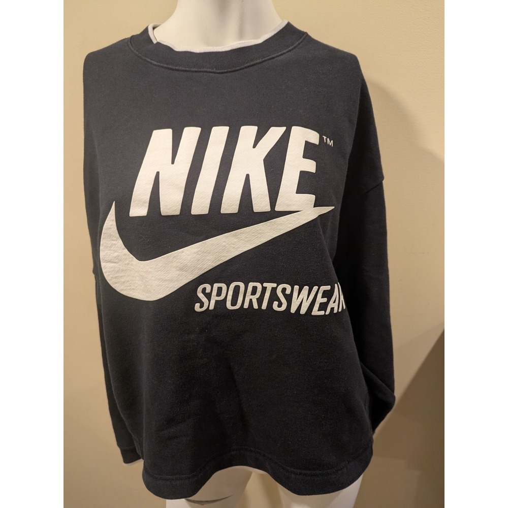 VINTAGE NIKE‎ Graphic Crew Neck Black Pullover Cropped Sweatshirt Women's Size M